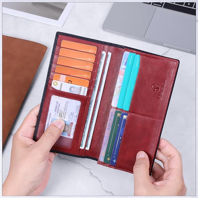 VISOUL Mens Leather Long Checkbook Bifold Wallets - Image 7