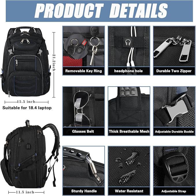 18.4 Inch Laptop Backpack, Extra Large Travel Backpack - Image 2