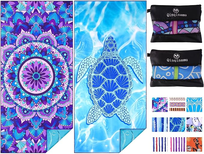2 Pack Microfiber Oversized Lightweight Beach Towel 71"x32" XL Extra Large Thin by Qinqinamu