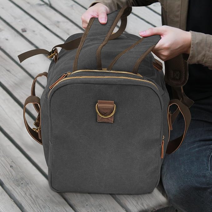 60L Travel Bags for Men, Nomad Canvas Duffle Bag Vintage Genuine Leather Travel - Image 7