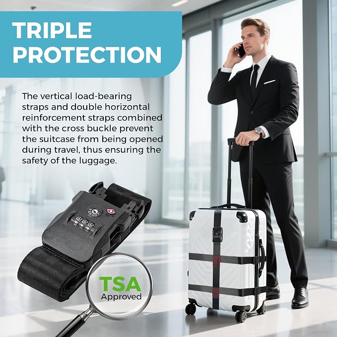 Luggage Straps with TSA Lock, Adjustable Heavy Duty Black Luggage Straps - Image 6