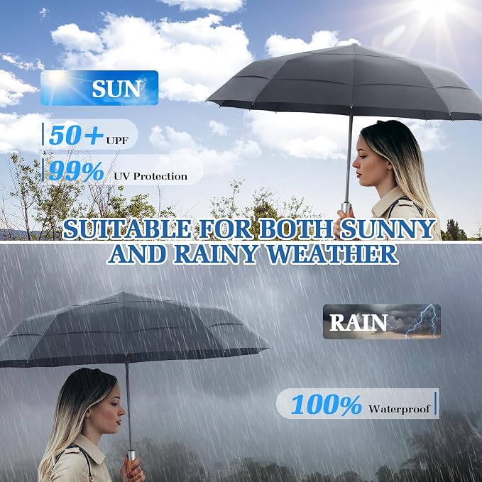 3T Wind Armor Travel Umbrella Compact Easy Auto Open Close Folding Umbrellas - Image 8