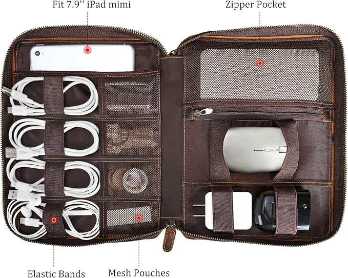 Polare Full Grain Leather Travel Cable Organizer Case Electronics Accessories - Image 3