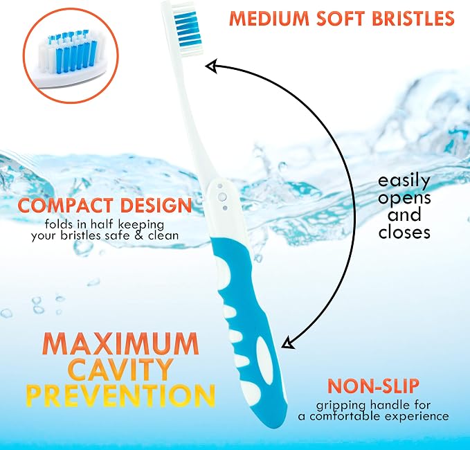 Lingito Travel Folding Toothbrush, Camping Toothbrush Bulk, Medium Bristle - Image 3