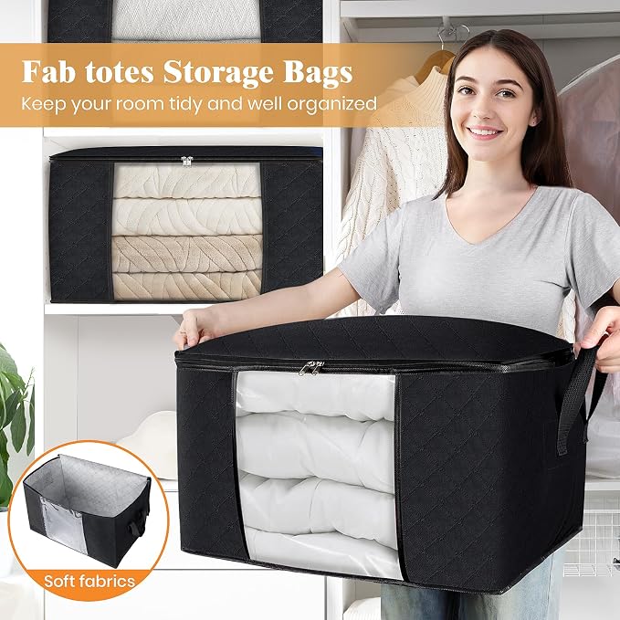 Fab totes 8 Pack Clothes Storage, Foldable Thick Fabric Blanket Storage Bags - Image 5