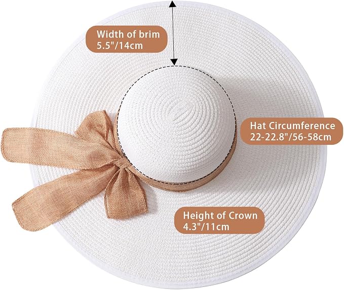 DRESHOW Beach Hats for Women Big Straw Wide Brim Summer Hat Floppy Foldable - Image 7