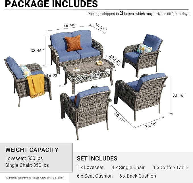 HOOOWOOO Patio Furniture Set, 6 Pieces Outdoor Conversation Set, All Weather - Image 6