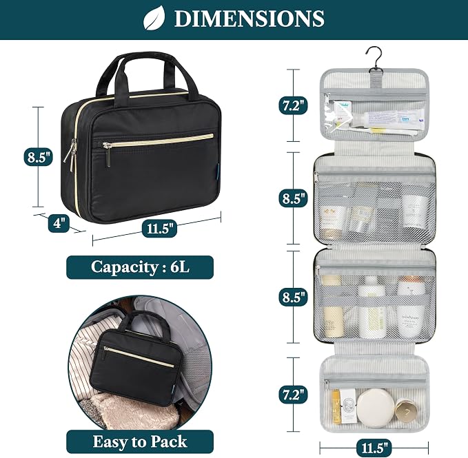 PAVILIA Hanging Toiletry Bag Travel Bag Women Men, Foldable Cosmetic Organizer - Image 2