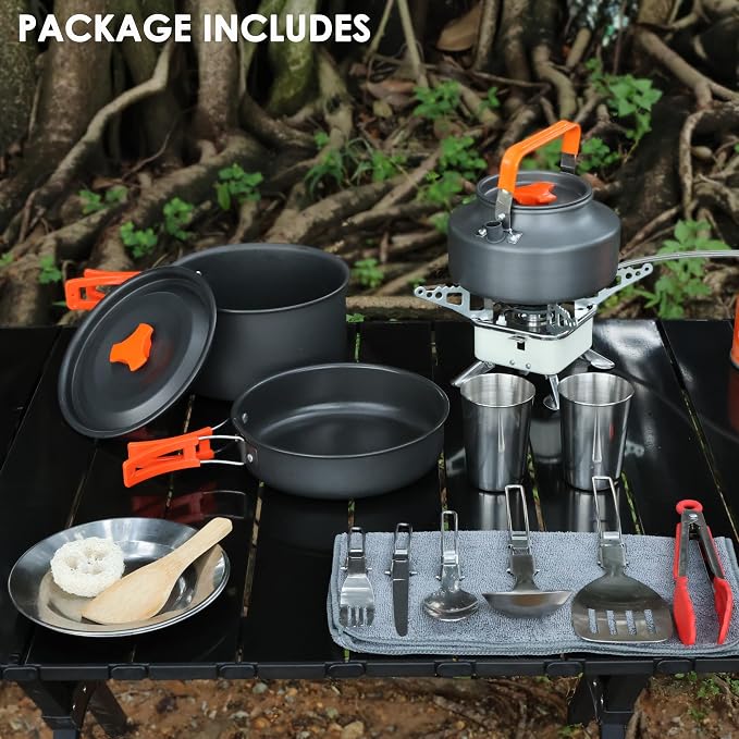 20Pcs Camping Cookware Mess Kit, Non-Stick Lightweight Camping Pots and Pans - Image 5