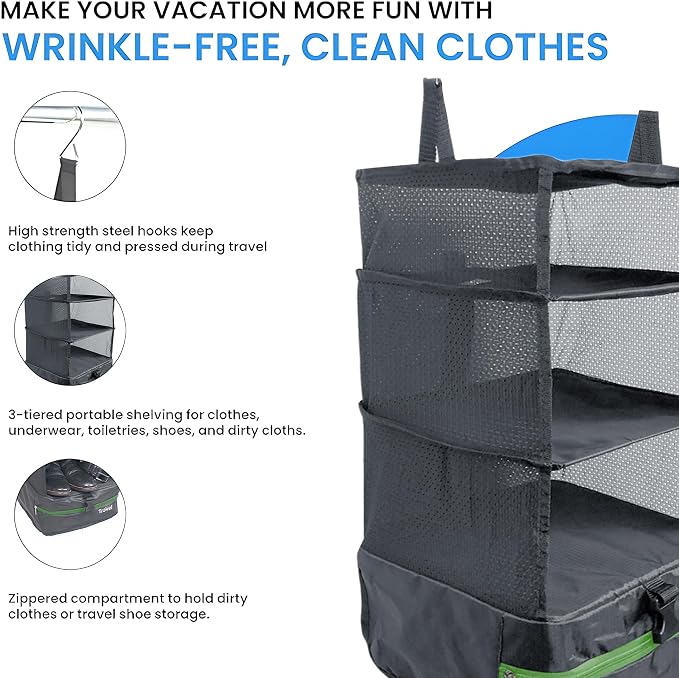 Grand Fusion Stow-N-Go Travel Luggage Organizer – Portable Hanging Travel - Image 8