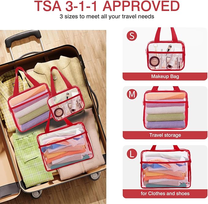 XEWEA Clear Travel Toiletry Bags, 3 Pack TSA Approved Transparent Makeup Bag - Image 5