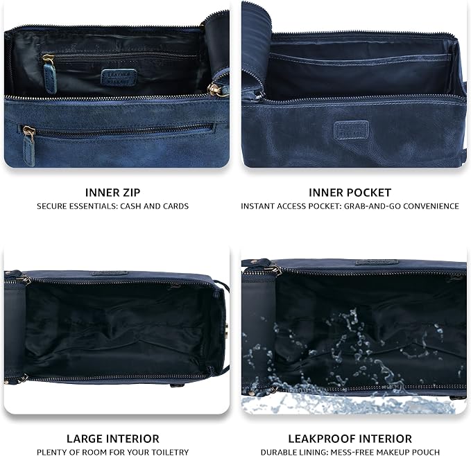 LEATHER VILLAGE Premium Leather Travel Toiletry Bag - Image 5