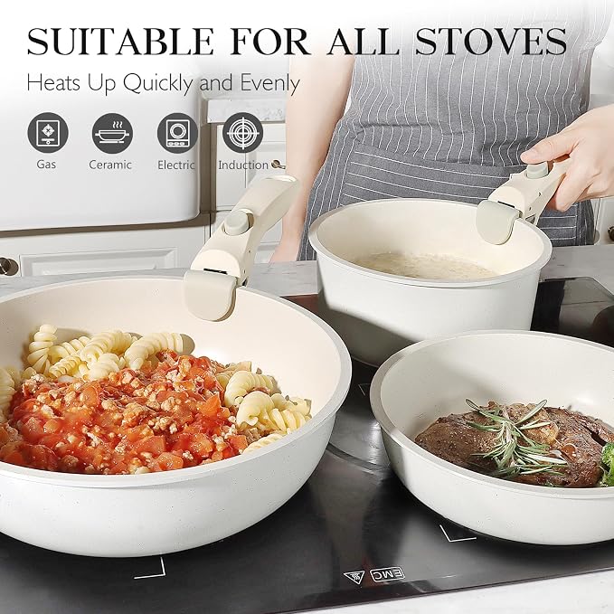 GiPP 5Pcs Pots and Pans Set Non Stick, Cookware Sets Nonstick Detachable Handle - Image 3