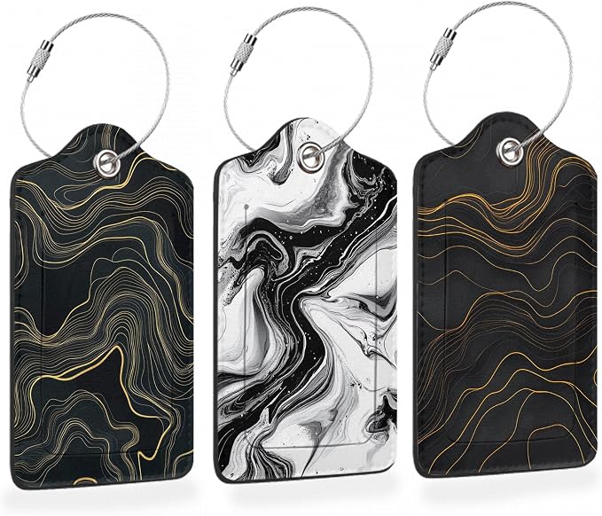 Abstract Line Art 3 Pack PU Leahter Luggage Tag by Losthll