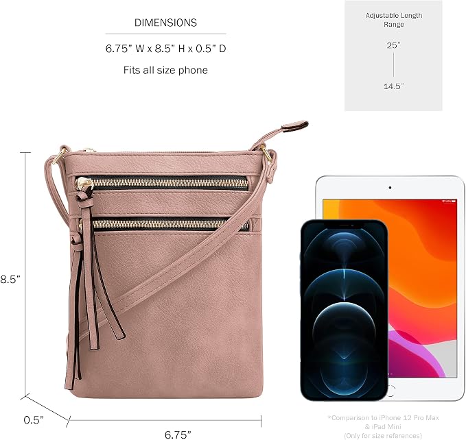 DELUXITY | Crossbody Purse Bag | Functional Multi Pocket Double Zipper Purse | - Image 3