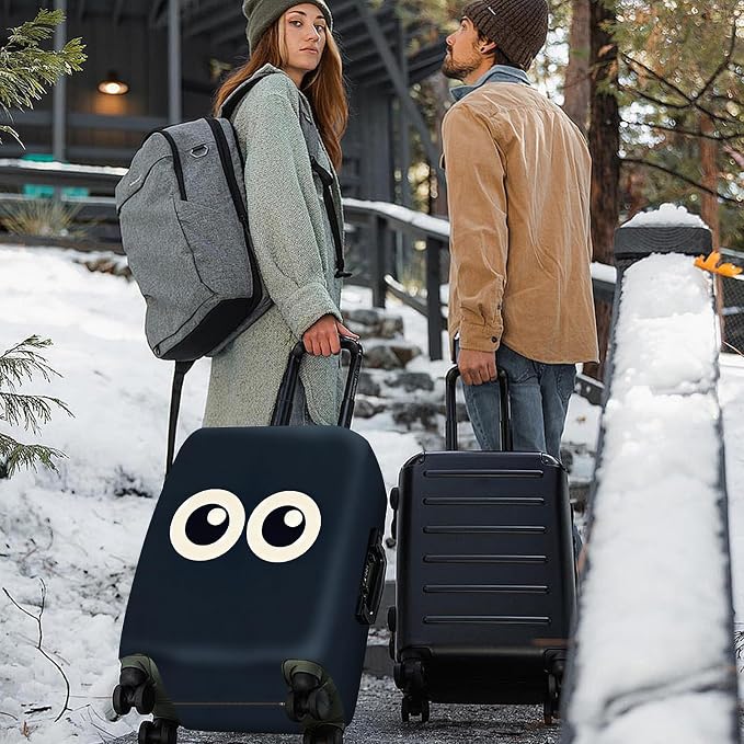 ANNA QUEEN Navy Blue Cartoon Eyes Luggage Cover, Funny Suitcase Protector - Image 7