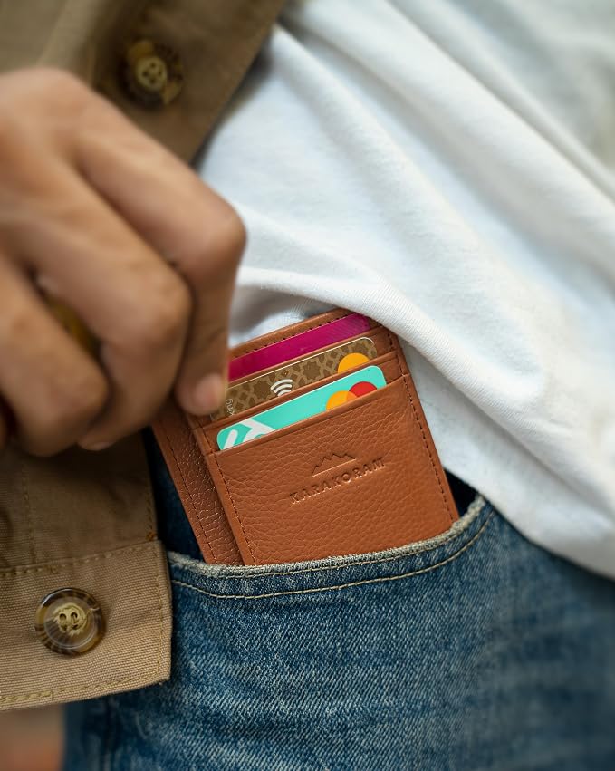 KARAKORAM Vertical Handcrafted Premium Leather Front Pocket Credit Card Holder - Image 4
