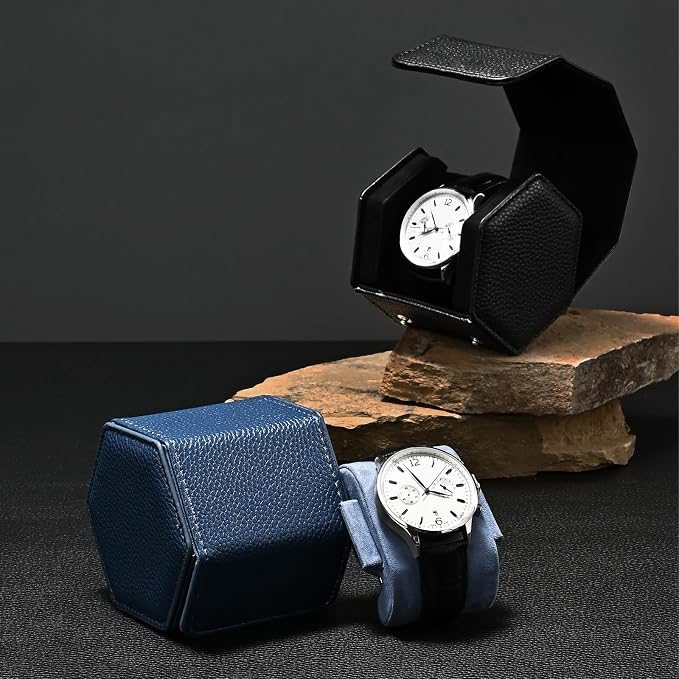 Oirlv Luxury Hexagonal Leather Watch Travel Case Single Watch Box - Image 3