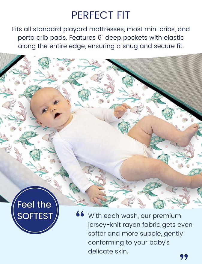 TotAha Premium Soft Pack n Play Sheets, Super Stretchy Jersey Knit Mini Crib - Image 4