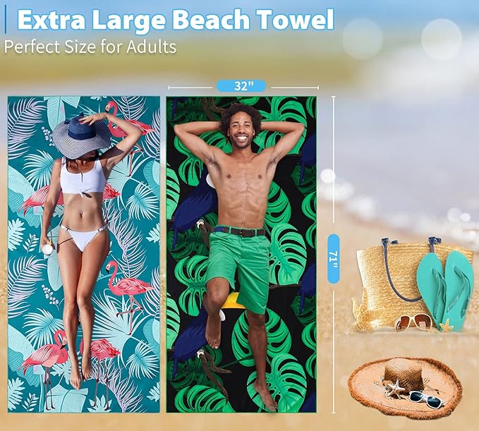 2 Pack Lightweight Thin Beach Towel Oversized 71"x32" Big Extra Large - Image 3