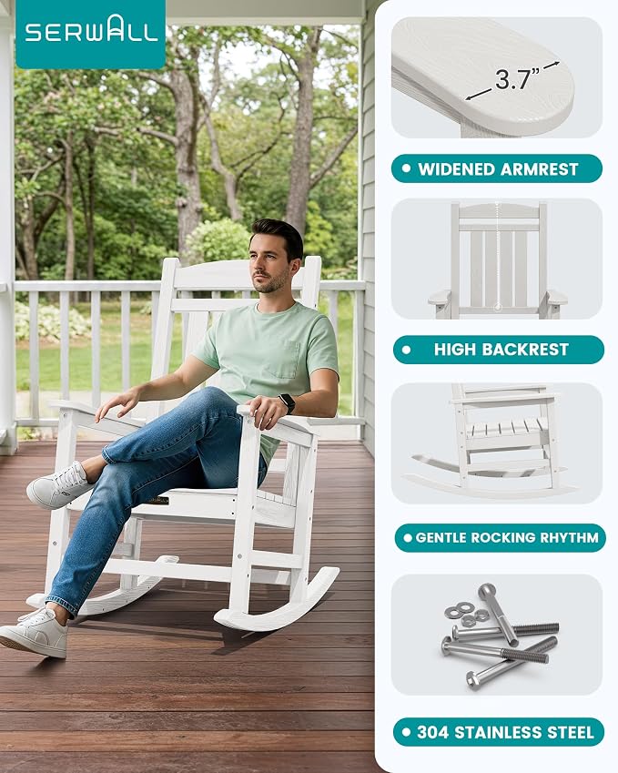 SERWALL Outdoor Rocking Chair, HDPE Patio Rocking Chair All-Weather Porch Rocker - Image 5
