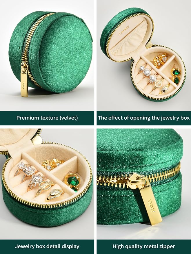 TAIMY Travel Jewelry Case, Small Round Velvet Travel Jewelry Box - Image 2