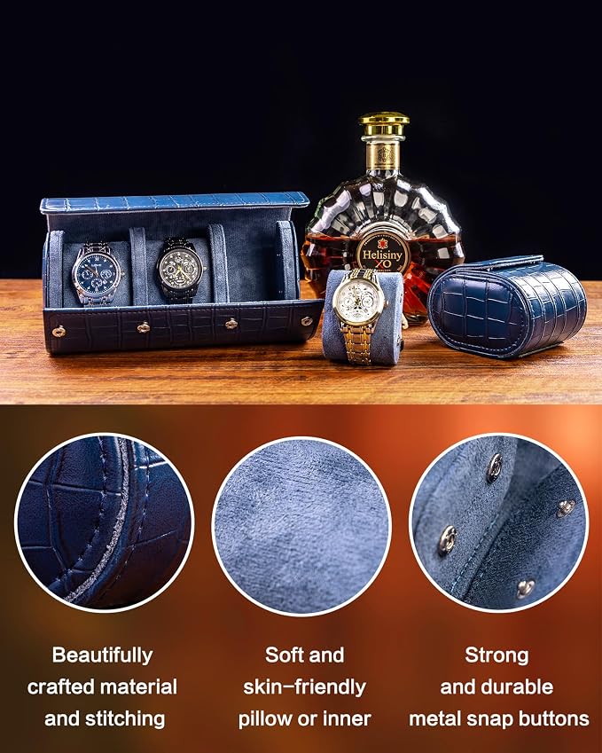 MR.OKAY 3 Watch Travel Case- Classic Leather Watch Case - Image 4