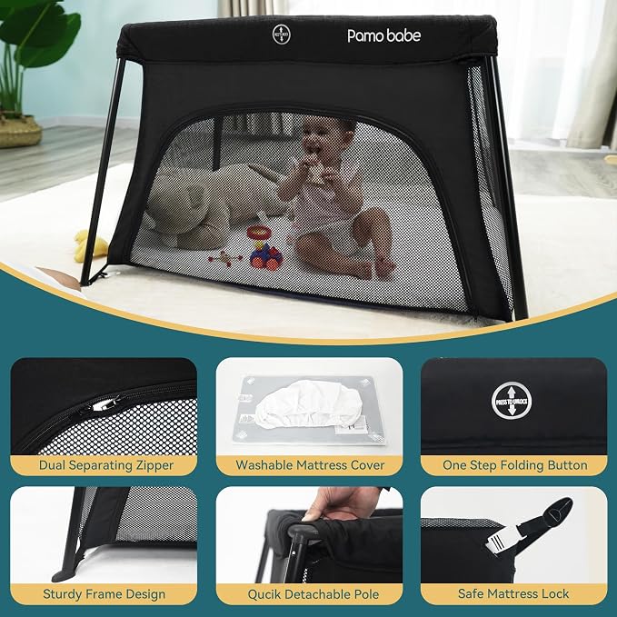 Pamo Babe Travel Crib Lightweight Baby Playard - Image 5