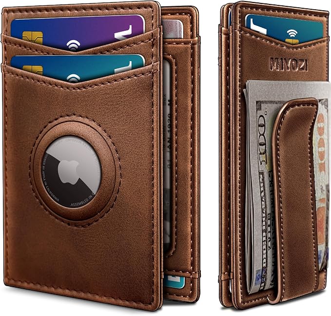 Airtag Wallet for Men- with Money Clip Gift Boxed, Magnetic Closure Slim by Miyozi