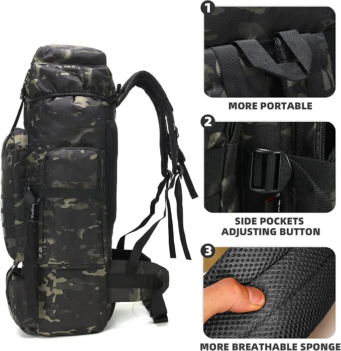 King'sGuard 70L Camping Hiking Backpack Tactical Backpack Military Molle - Image 3