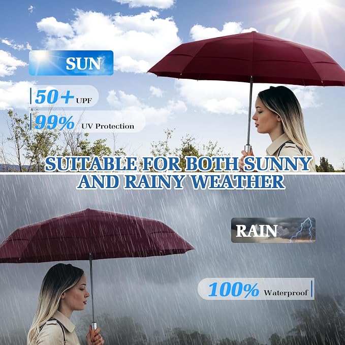 3T Wind Armor Travel Umbrella Compact Easy Auto Open Close Folding Umbrellas - Image 8