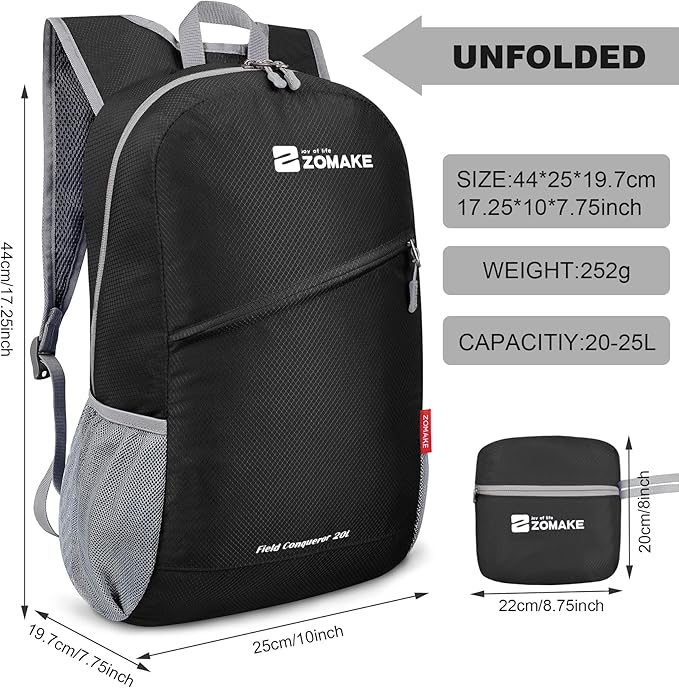 ZOMAKE Lightweight Packable Backpack 20L, Foldable Backpacks Small Daypack - Image 2