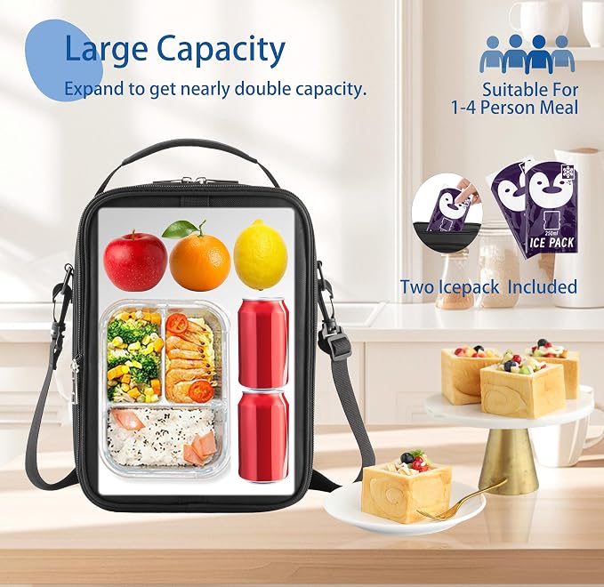 Expandable Lunch Bag for Men, Insulated Lunch Box, Portable Large Cooler Bag - Image 3