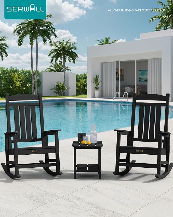 SERWALL Outdoor Rocking Chair Set of 2, HDPE Patio Rocking Chair All-Weather - Image 2