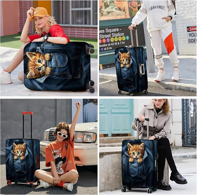ANNA QUEEN Cute Kitten in Pocket Luggage Cover, Funny Cat Suitcase Protector - Image 6