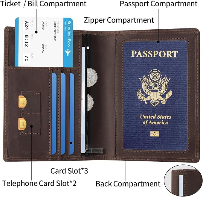 Ringsun Leather Passport Cover for Men Women, RFID Passport Wallet Case Travel - Image 4