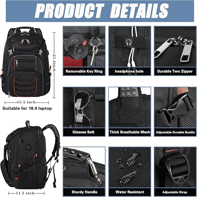 18.4 inch Laptop Backpack, Extra Large Travel Laptop Backpack - Image 2