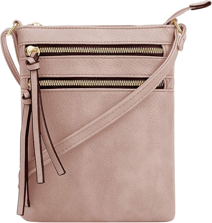 DELUXITY | Crossbody Purse Bag | Functional Multi Pocket Double Zipper Purse | by Deluxity