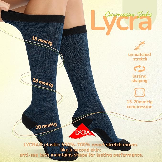 Merino Wool Compression Socks for Women Men, 15-20 mmHg Knee High Socks for - Image 5