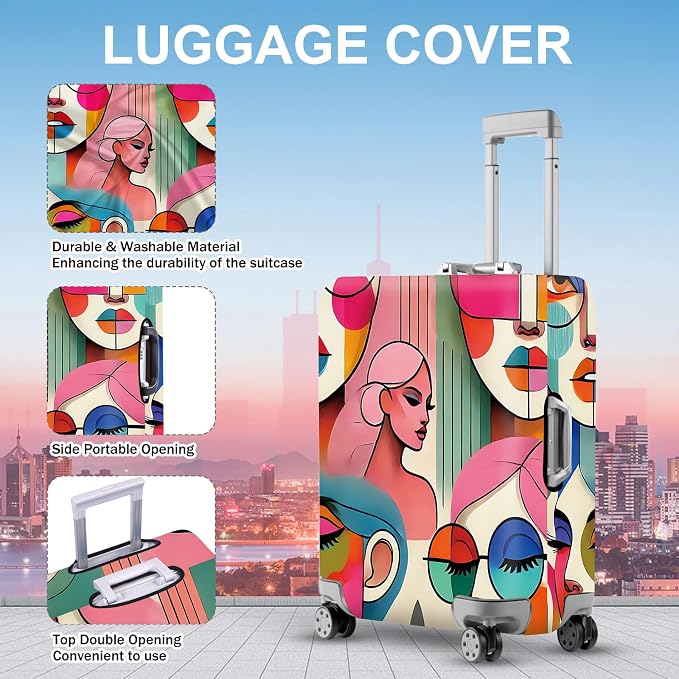 ANNA QUEEN Modern Art Fashion Luggage Cover, Stylish Abstract Woman Suitcase - Image 2