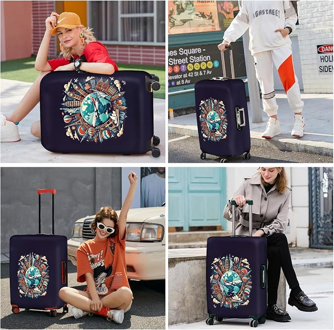 ANNA QUEEN World Landmarks Luggage Cover, Dark Travel-Themed Suitcase Protector - Image 6