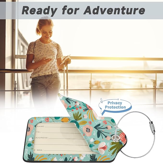 2 Pack Leather Luggage Tag for Suitcase Spring Flowers Leaves Berries Unique - Image 5