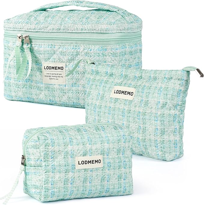 Makeup Bag 3 PCS Quilted Cosmetic Bags by Lodmemo