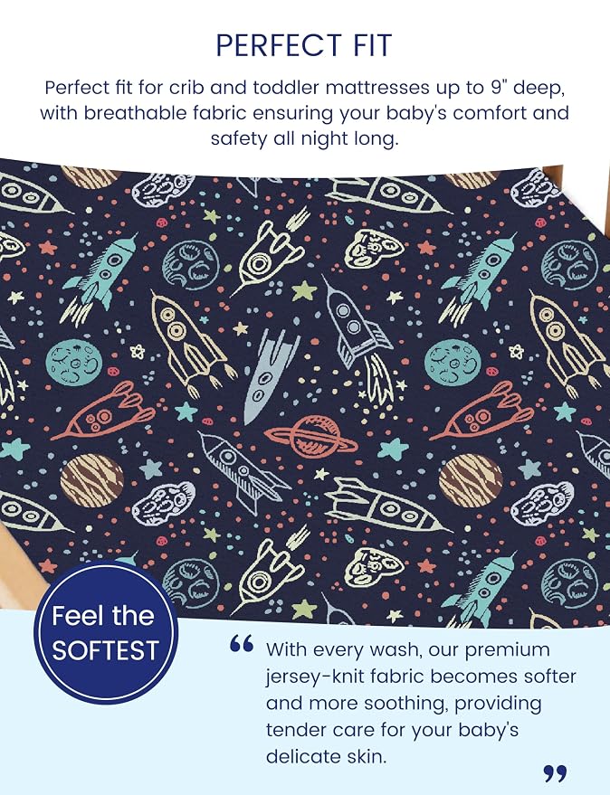 TotAha Premium Stretchy Space Crib Sheets-Hypoallergenic, Silky Comfort - Image 2