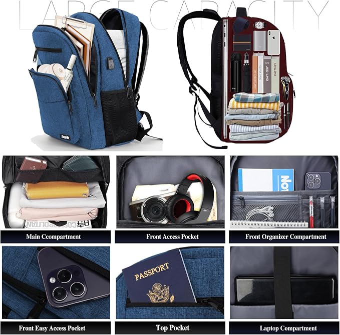 Black Backpack for Men Women, School Backpack for Boys Girls Teens, 15.6 Inch - Image 2