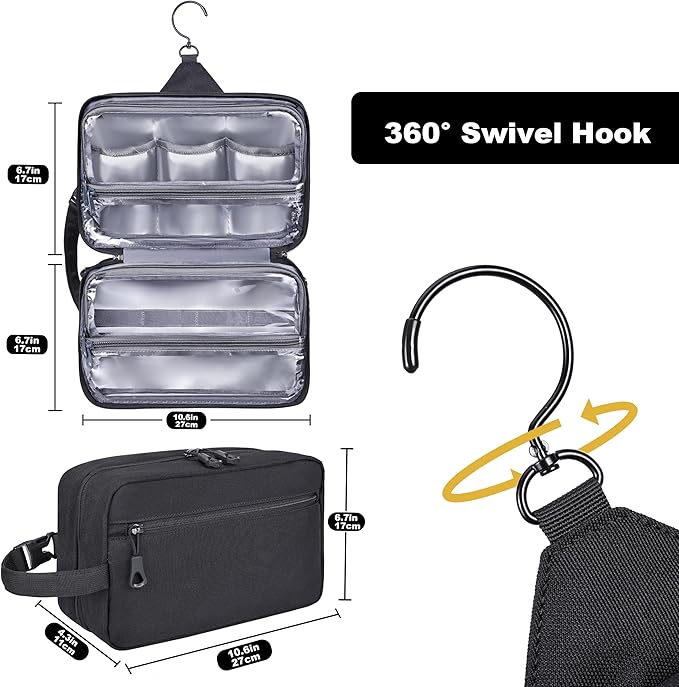 Toiletry Bag for Men, YKK Zippers Hanging Bathroom Shower Hygiene Bag - Image 5