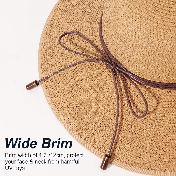 DRESHOW Beach Hats for Women Big Straw Wide Brim Summer Hat Floppy Foldable - Image 4
