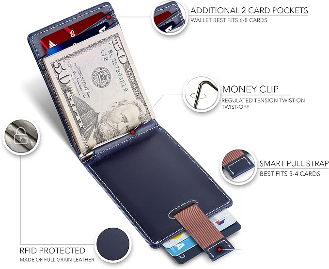 SERMAN BRANDS RFID Blocking Slim Bifold Genuine Leather Minimalist Front Pocket - Image 3