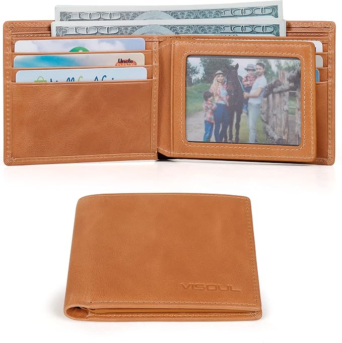 VISOUL Leather Mens Bifold RFID Blocking Wallet - Image 3
