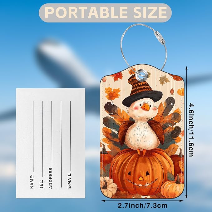 2 Pcs Cartoon Turkey and Pumpkin Luggage Tags - Image 2
